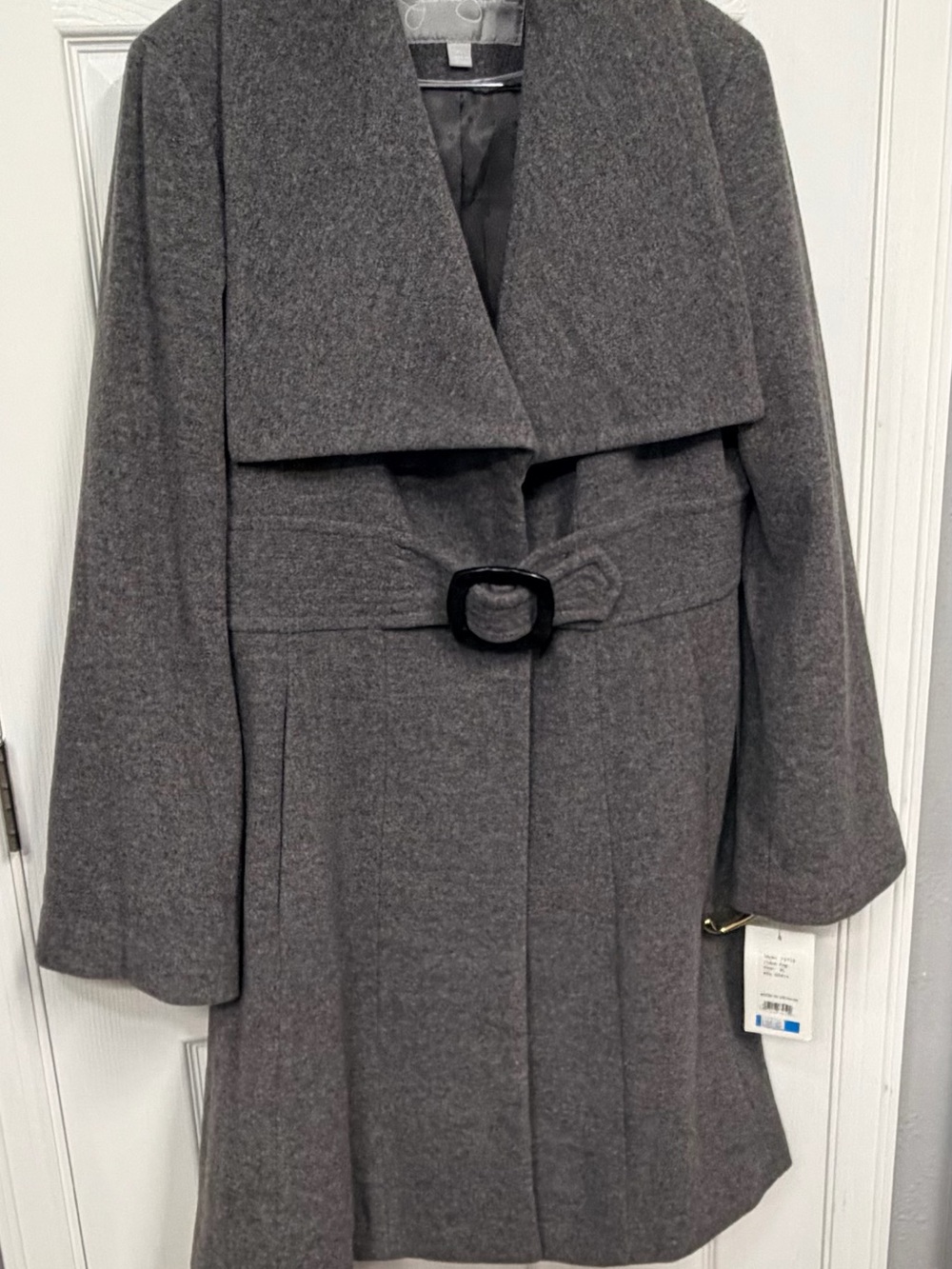 Jessica Simpson Charcoal Shawl-Collar Belted Trench Coat